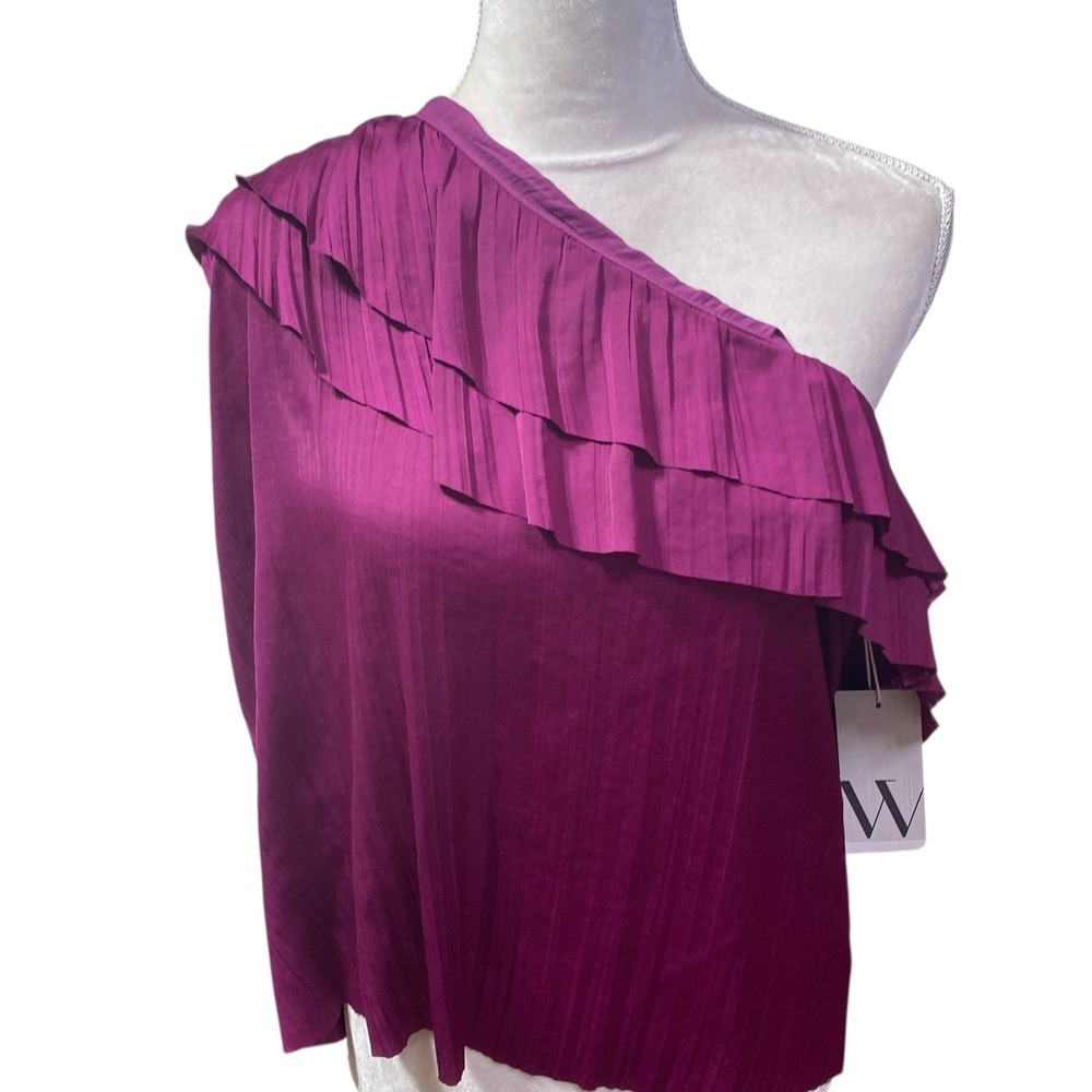 NWT Worthington Womens One Shoulder Ruffle‎ Top Blouse XXL Purple Pleated Party